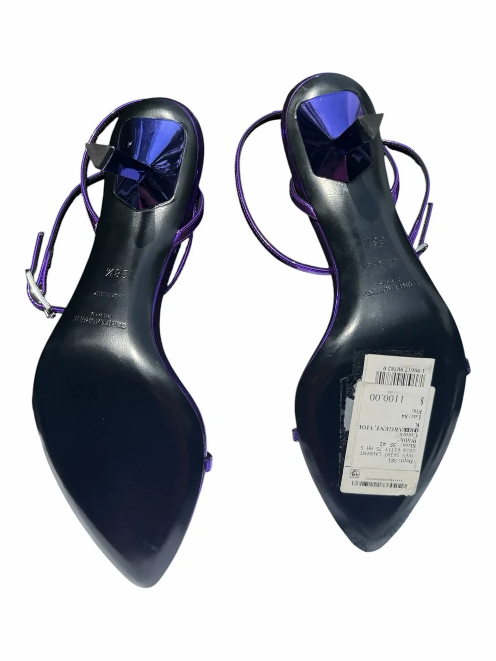 Saint Laurent Kitty 75 Metallic Plum Violet Sandals Heels 38.5 NIB - Picture 4 of 14